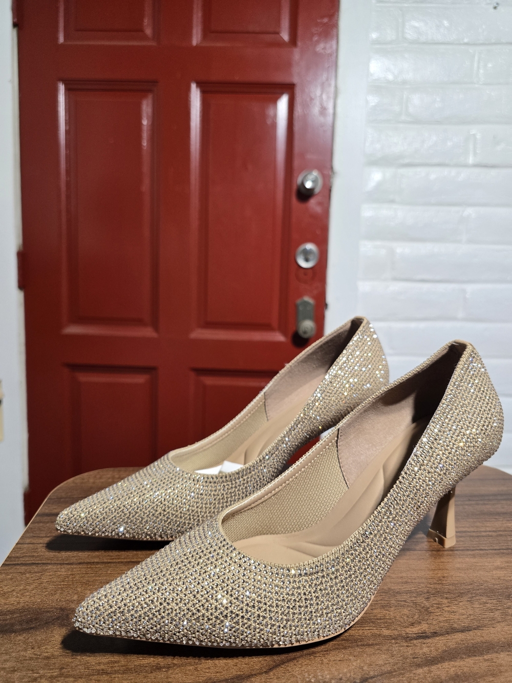 Cozy Island Eternalpace Gold Glitter Pointed-Toe Mid Heel Pumps Size 8